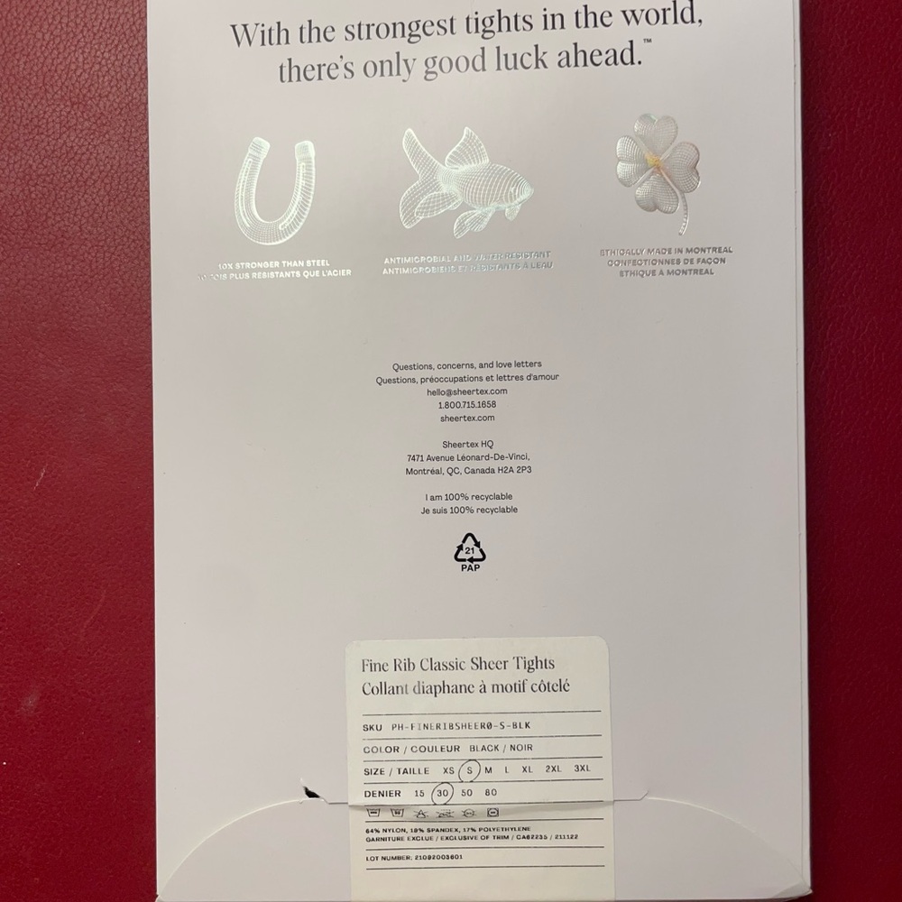 -Fine Rib Classic Sheer Tights, Size S, Denier 30 SHEERTEX